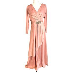 Vintage 1980s Blush Pink Mother of the Bride Maxi Dress Beaded Waist Gown Medium